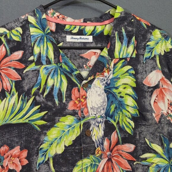 Tommy Bahama Shirt Men's XL Multi Color Silk Loop Collar Floral Cockatoo Travel - Picture 3 of 12